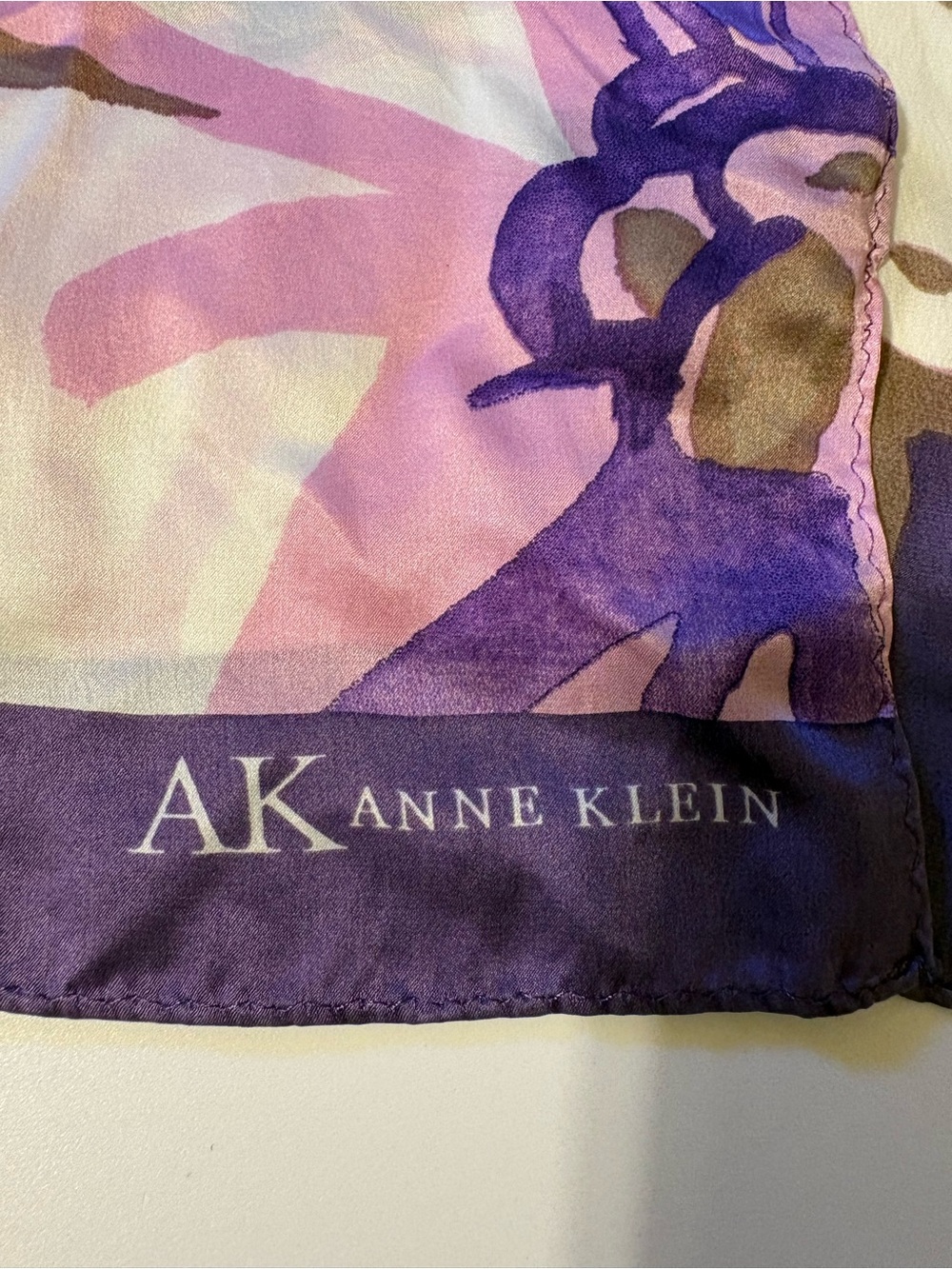 Anne Klein Purple and Pink Floral Silk Scarf with Cream Accents - Picture 2 of 6